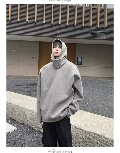 Solid Color Hoodies Men Women Japanese Loose Pullovers Sweatshirt Harajuku Detachable Neck Hoodie Autumn Spring Casual Overcoats Street King Limited