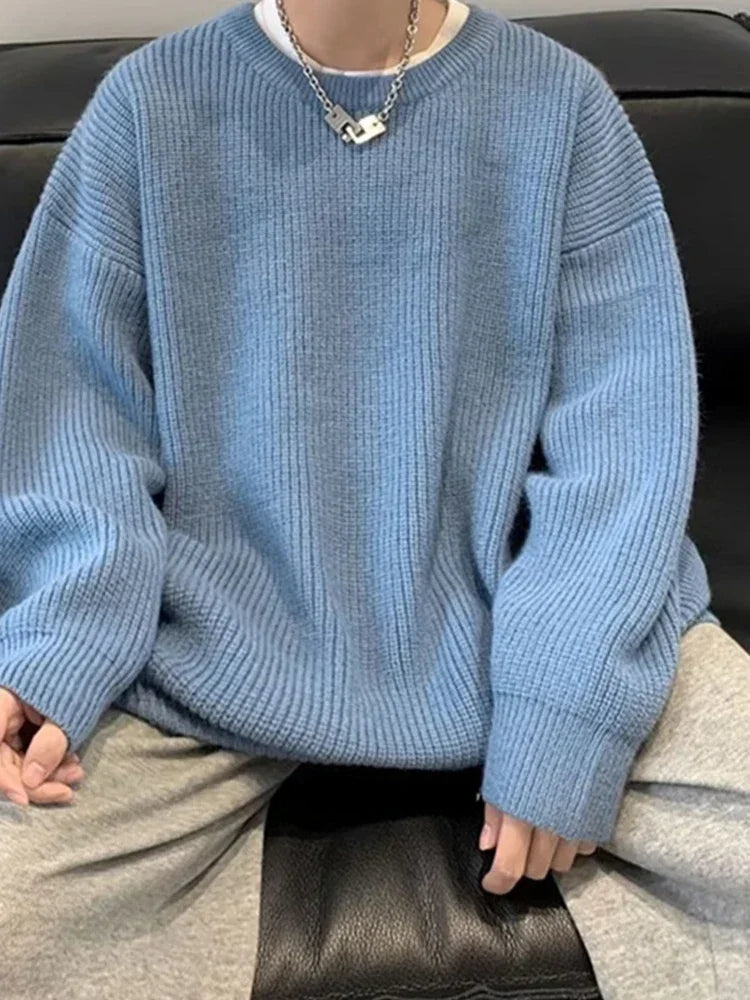 2023 Autumn Crew Neck Solid Color Pullover Sweaters For Men Casual Y2K Knitted Sweater High Street Fashion Jumpers Hombre Street King Limited
