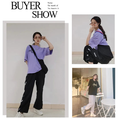 summer side letter printed straight pants mens drawstring sports joggers sweatpants y2k streetwear baggy casual trousers unique joggers style 879