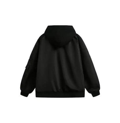 splice hat flight jacket men women streetwear fashion loose casual short hooded bomber jacket couple hoody coat outerwear unique shorts style 632