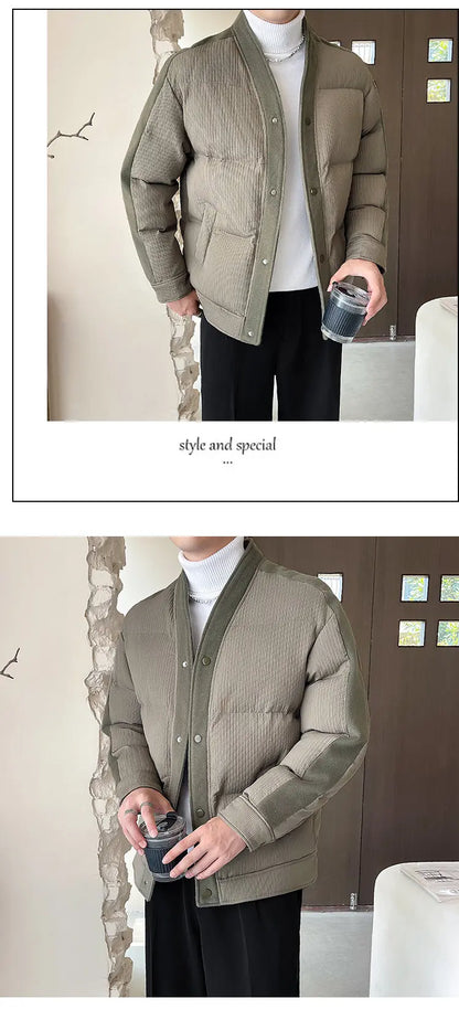 Men's Winter Collarless Woolen Splice Cotton-padded Jacket Men Business Casual Fashion Loose Warm Parkas Coat Thicken Jacket Street King Limited