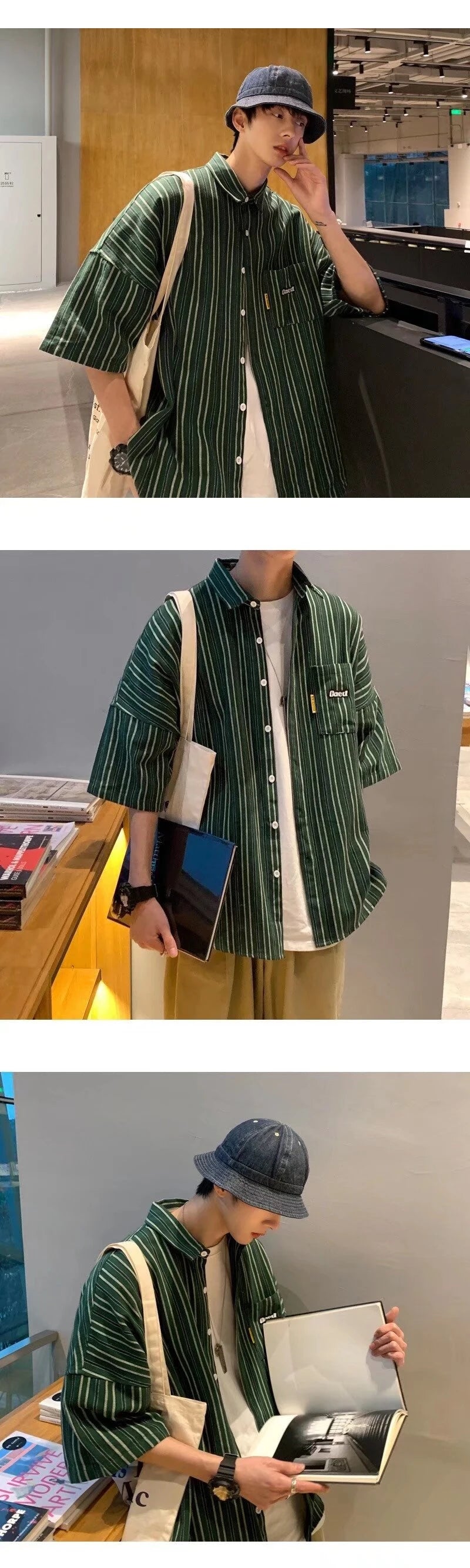Streetwear Summer Mens Vintage Striped Shirts Letter Print Short Sleeve Casual T 2024 Summer Mens Vintage Striped Shirts Letter Print Short Sleeve Casual T Shirt Clothing Y2K Streetwear Loose Social Camisas Fashion Sweater Jacket With Graphic Design For Men