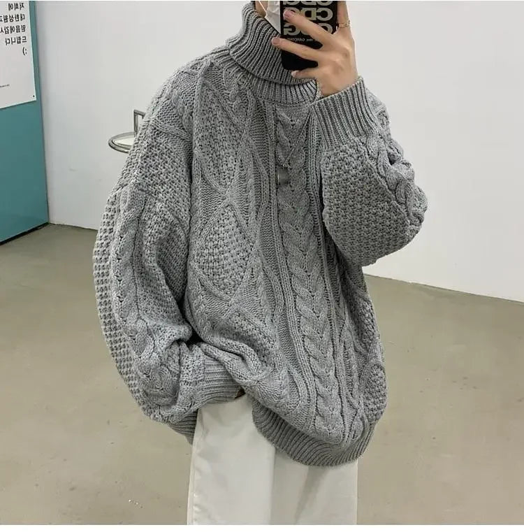 Retro turtleneck sweater for men in autumn and winter loose and versatile high street sweater trendy brand ins casual jacket top Street King Limited