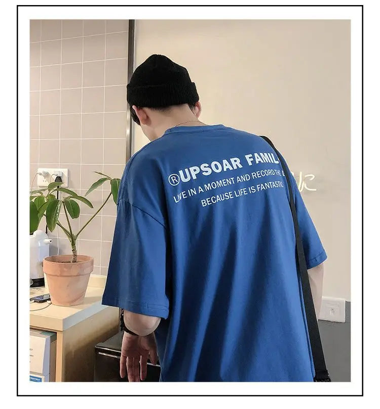 Pure cotton short-sleeved men's summer Hong Kong style design t-shirt ins trendy brand loose bottoming versatile round neck tops Street King Limited