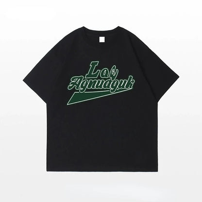 Summer Korean Retro Men's Printed Short-sleeved T-shirt New Trendy Brand Letter American Casual Y2K Simple Half-sleeved Top Street King Limited
