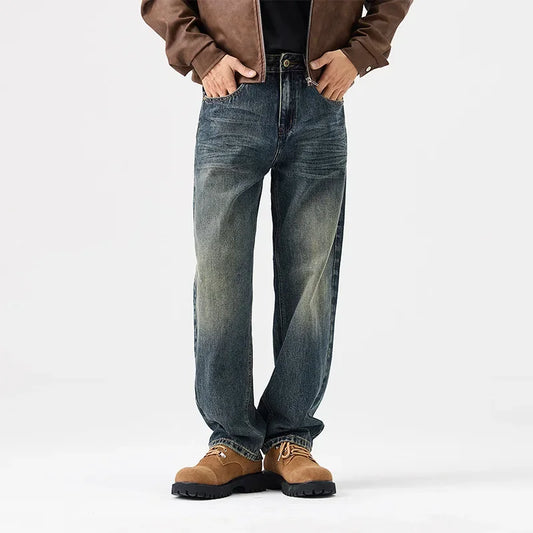 mens streetwear fashion loose casual plus size straight wide leg denim baggy jeans pants boyfriend jeans trousers vintage washed jeans