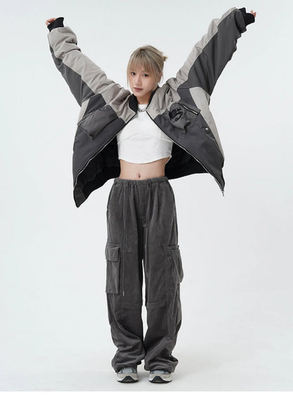 women high street corduroy pants casual elastic waist side pocket loose straight pant unisex hip hop y2k loose streetwear jogger unique joggers style 1351