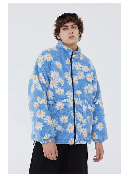 rainbowtouches cotton padded thick parkas jackets streetwear hip hop daisy print fleece warm full zip coats harajuku outwear unique default style 4410