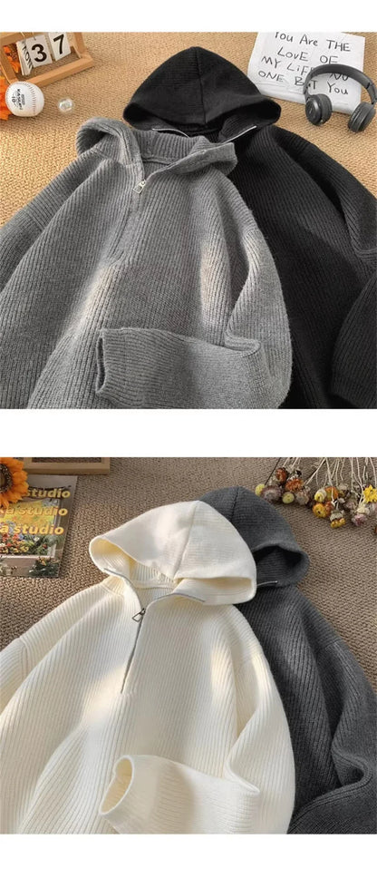 New Half Zipper sweater Knitted Sweater For Men Y2K Vintage Long Sleeve