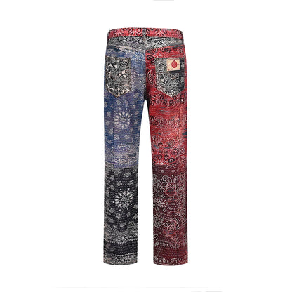 hip hop distressed paisley patchwork baggy jeans pants for men straight y2k ripped casual cargos oversized denim trousers military streetwear pants