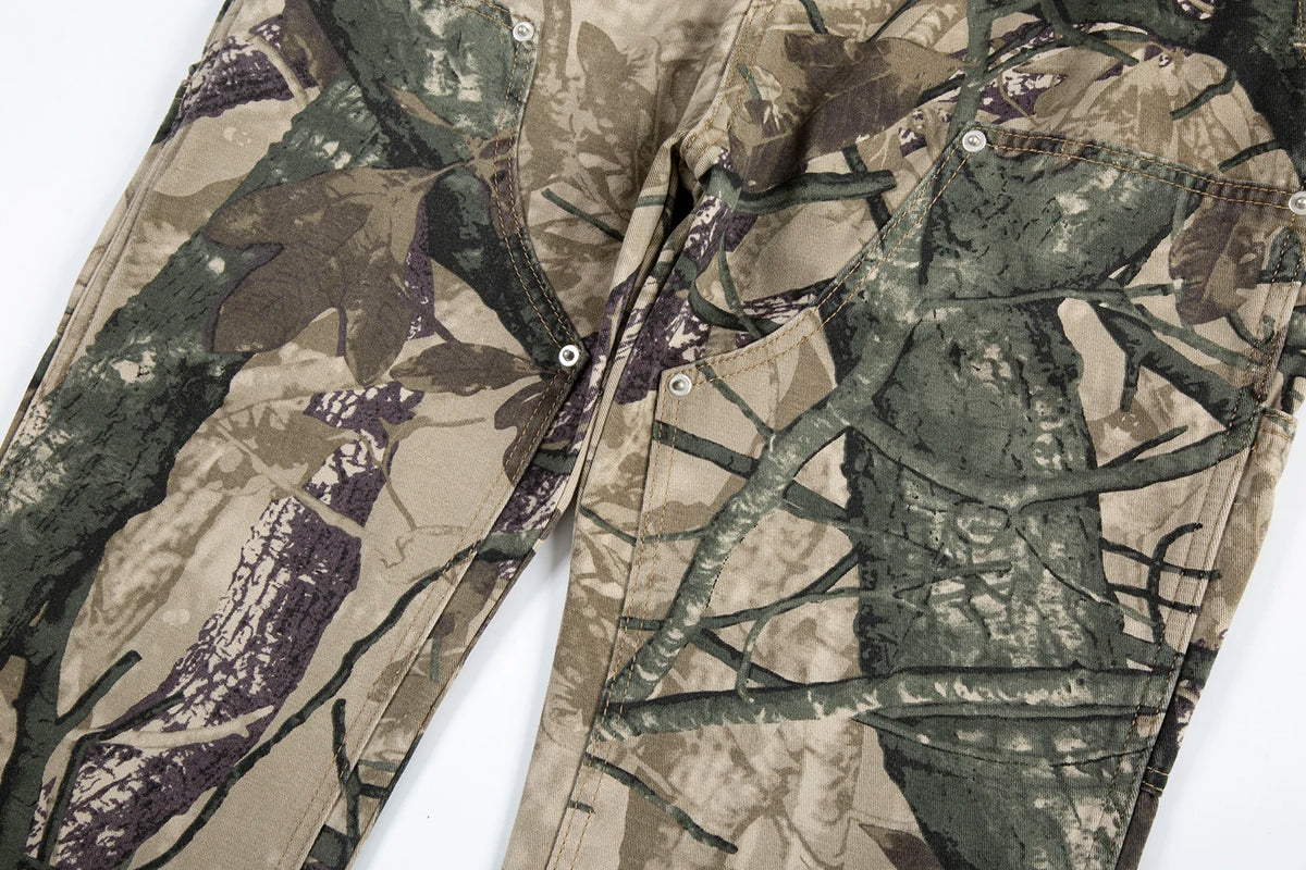 high street leaf camouflage logging pants for men straight patchwork baggy jeans cargos y2k pantalones hombre oversized trousers 1 combat utility trousers