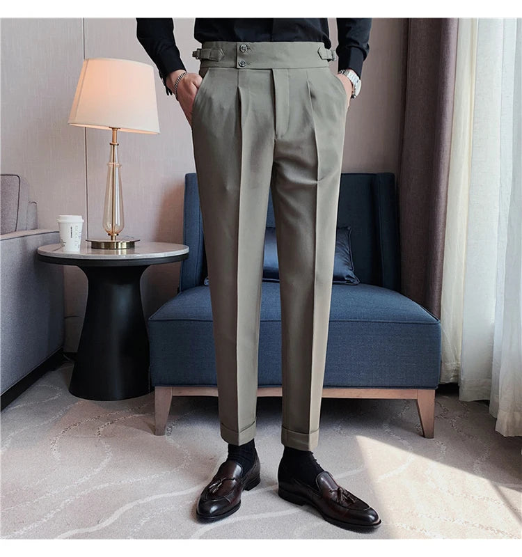 2024 High Quality Business Casual Draped High-waist Trousers Men Solid Color Formal Pants Male Formal Office Social Suit Pants Street King Limited