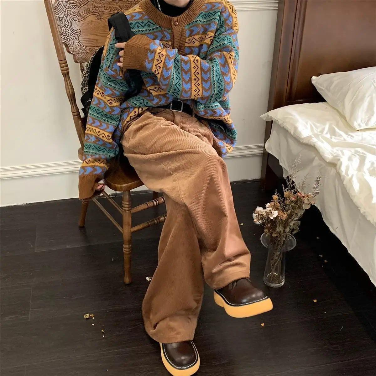 American autumn and winter men and women trendy personality lazy sweater couple loose retro casual round neck Harajuku knitted Street King Limited