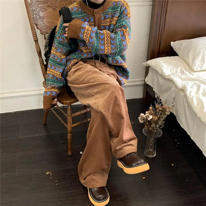 American autumn and winter men and women trendy personality lazy sweater couple loose retro casual round neck Harajuku knitted Street King Limited