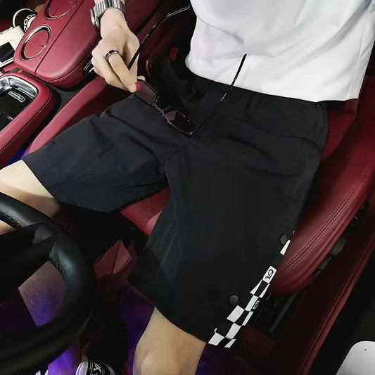 Summer Chessboard Shorts Men's Hong Kong Style Spliced Casual Capris Pants 2024 Unisex Korean Preppy Half Sweatpants y2k shorts Street King Limited