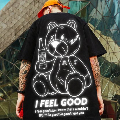 Men Harajuku Fashion T Shirt Bear beer print Kawaii Tshirt Hip Hop Streetwear T-Shirts 2022 Summer Casual Oversized Tees Tops Street King Limited