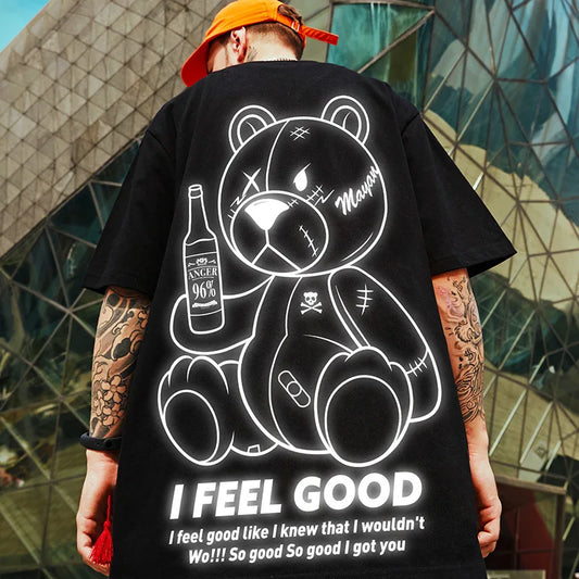Men Harajuku Fashion T Shirt Bear beer print Kawaii Tshirt Hip Hop Streetwear T-Shirts 2022 Summer Casual Oversized Tees Tops Street King Limited