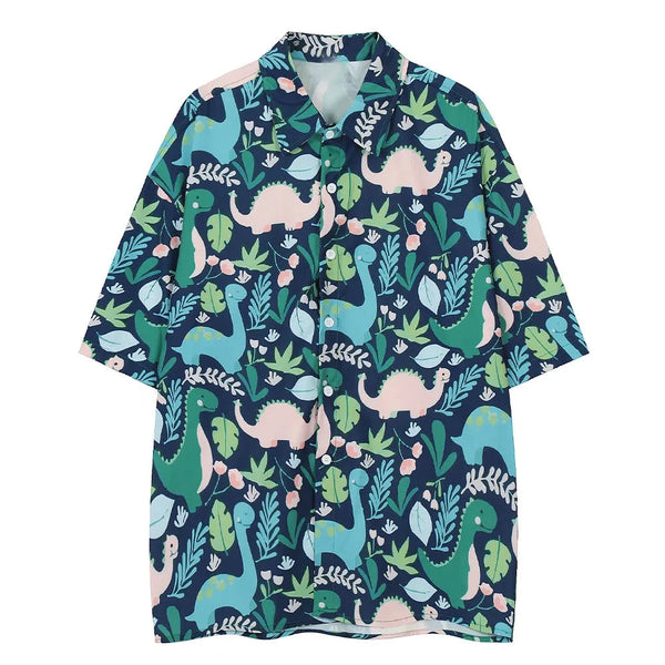 Hip Hop Men's Beach Shirts Animal Green Leaves Hawaiian Shirt Summer High Street Thin Unisex Fashiong Clothing Streetwear Tops Street King Limited