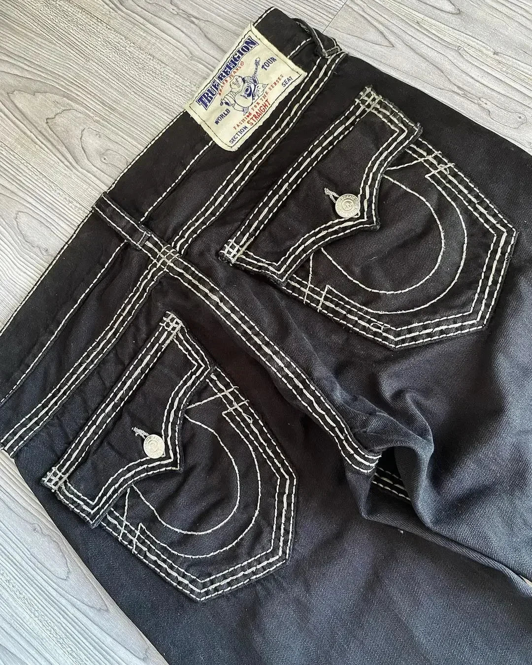 true religion y2k gothic vintage hip hop street leisure denim pants fashion embroidered straight leg wide leg jeans men clothing unique jeans style 4028