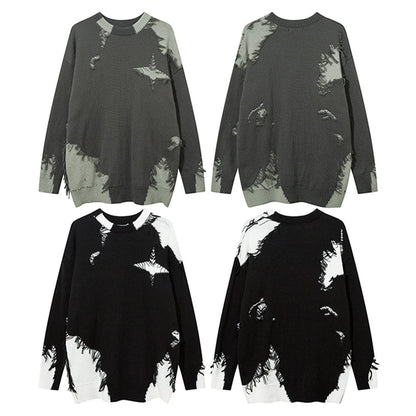 Men Ripped Sweater 2023 Distressed Vintage Graphic Streetwear Hip Hop Knitted Pullover Retro Sweater Loose Knitwear Hipster Street King Limited