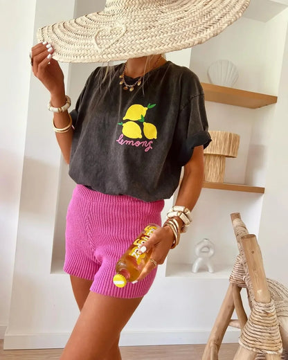 Lemon Graphic T Shirts Casual Streetwear Harajuku Washed Cotton Gothic Clothes Oversized Y2k Top Couples Goth Women Clothing Street King Limited