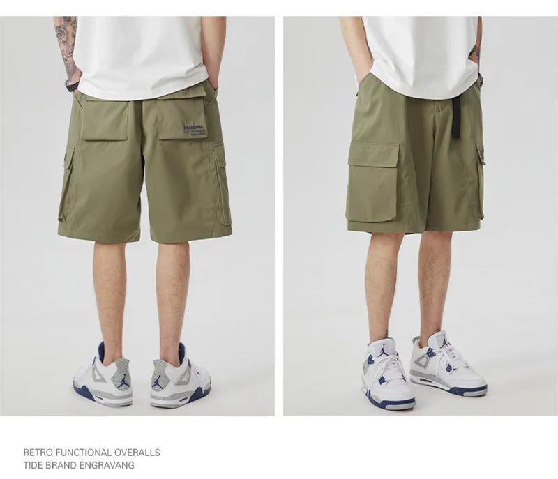 summer new american retro cargo shorts for men casual multi pocket baggy y2k shorts streetwear hip hop embroidery short cargo unique cargo style 300