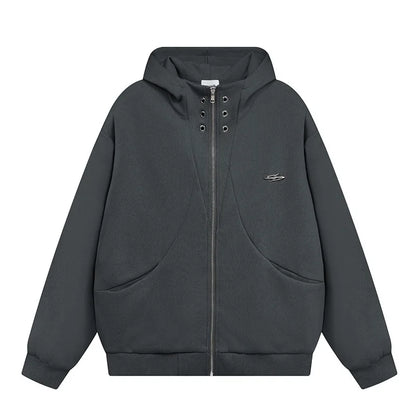 high street men structure line high collar hoodie jacket autumn winter rascal handsome versatile casual zipper coat unisex clean everyday pants