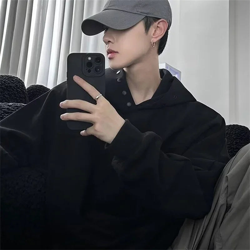 Streetwear Autumn Fleece Button Up Neck Hip Hop Sweatshirts For Men Solid Color O Autumn Fleece Button Up Neck Hip Hop Sweatshirts For Men Solid Color Oversized Y2K Hoodies High Street Fashion Hooded Tracksuit Fashion Sweater Jacket With Graphic Design For Men