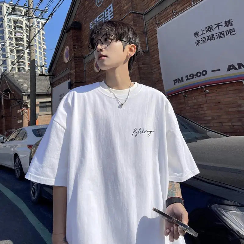 Loose American retro dark green t-shirt men's trendy summer short-sleeved European and American high street half-sleeved tops Street King Limited