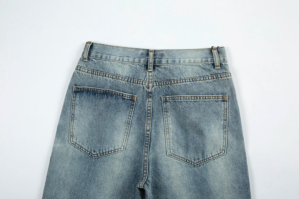 Frayed Hole Damaged Washed Blue Baggy Jeans for Men Y2k Streetwear Straight Casual Denim Trousers Ropa Hombre Loose Cargo Pants Street King Limited