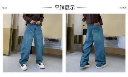 cityboy splice fashion brand jeans men streetwear hip hop vibe loose casual straight washed denim baggy jeans pant man trousers unique jeans style 2547