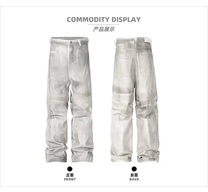 pleat patchwork dir wash racing pants mngu washed distressed white straight overalls dirfit loose trousers unique default style 1340