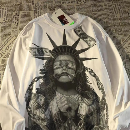 European and American high street portrait printed hooded sweatshirt loose fitting American street fashion and trendy outfit Street King Limited