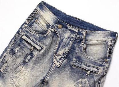 distressed washed pleated denim jean pants new fashion biker jeans streetwear casual slim pants jogger y2k mens skinny joggers unique joggers style 3135