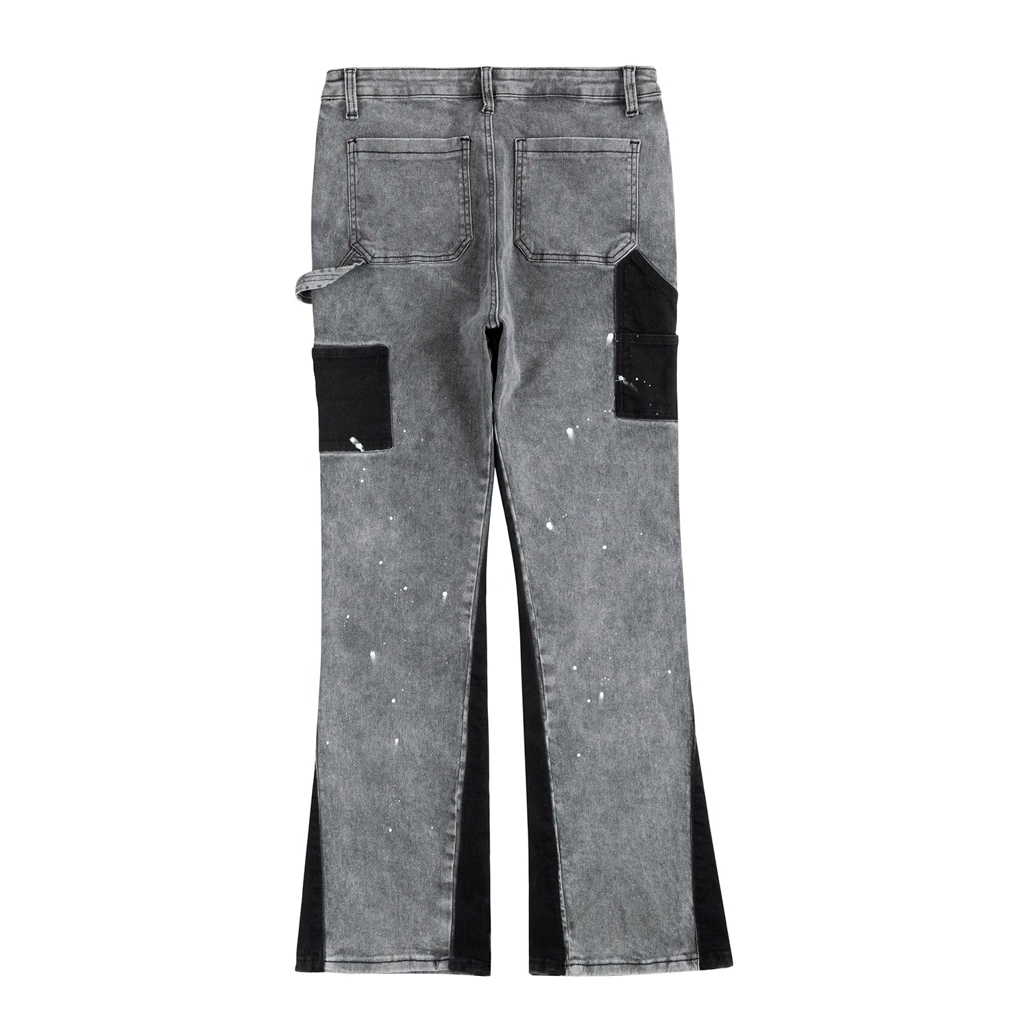 y2k spliced speckled ink patchwork baggy micro flare jeans pants for men streetwear pantalones hombre casual oversized cargos utility cargo pants