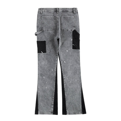 y2k spliced speckled ink patchwork baggy micro flare jeans pants for men streetwear pantalones hombre casual oversized cargos utility cargo pants