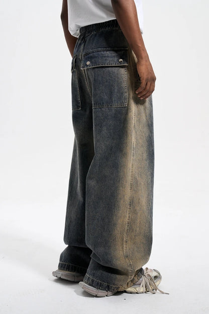 mens high street loose denim jeans casual straight retro washed jeans hip hop streetwear casual wide legs joggers baggy jeans unique joggers style 1858