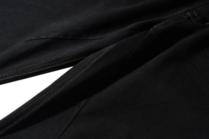RO Style Ribbons slightly Stretch Baggy Flared Jeans for Men High Street Black Color Boom Cut Oversized Casual Denim Trousers Street King Limited