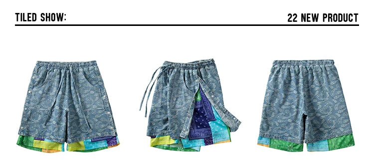 hip hop loose shorts elastic waist pants fashion patchwork half pant mens summer casual drewstring streetwear sportswear jogger unique joggers style 2427
