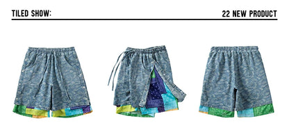hip hop loose shorts elastic waist pants fashion patchwork half pant mens summer casual drewstring streetwear sportswear jogger unique joggers style 2427