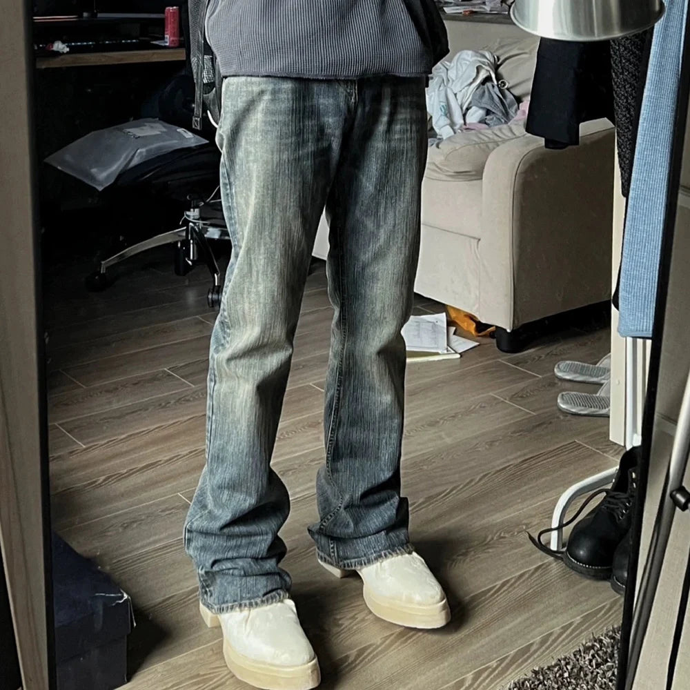 boot cut distressed micro rugged mud dyed jeans unisex straight y2k pantalones hombre casual washed denim pants oversized unique jeans style 1721