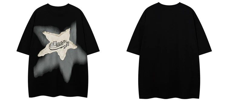 Men Oversized T Shirt Star Spliced Harajuku Streetwear Tshirts New Unisex Fashion Casual Loose Cotton Hip Hop Y2K T-shirt Tops Street King Limited