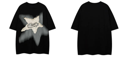 Men Oversized T Shirt Star Spliced Harajuku Streetwear Tshirts New Unisex Fashion Casual Loose Cotton Hip Hop Y2K T-shirt Tops Street King Limited