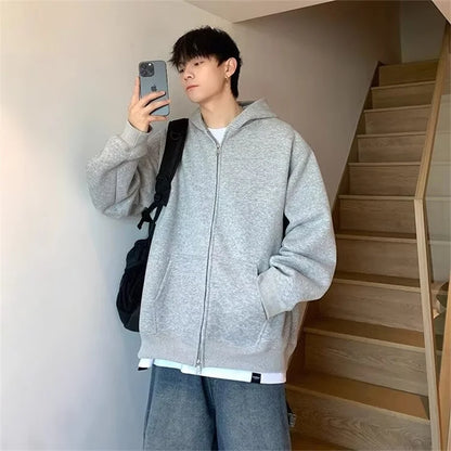winter mens fleece zipper hooded sweatshirts 2025 new classic solid color oversized hoodies y2k streetwear outerwear tracksuit unique default style 23