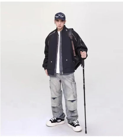 2024 spring american pilot jacket mens multi pocket trendy street loose bomber cardigan couple fashion zipper baseball coats unique default style 2792