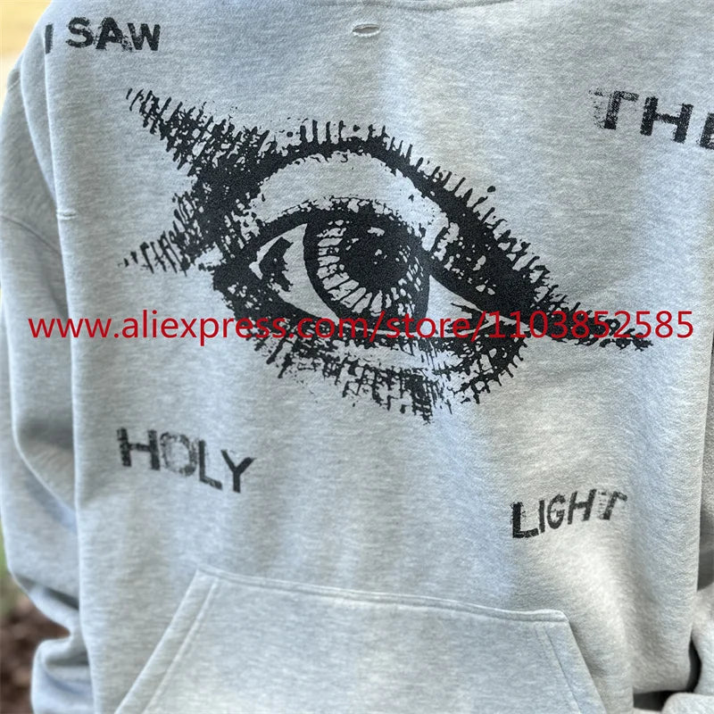 New 2024 Autumn/Winter Vintage Heavy American Hoodie Men's Long Sleeve High Quality Tops High Street Eye Print Casual Fashion Street King Limited