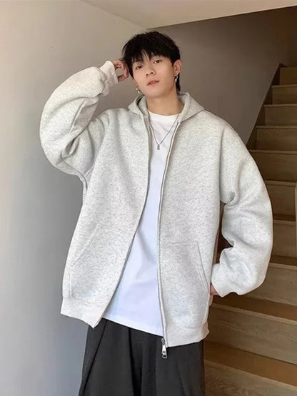 winter mens fleece zipper hooded sweatshirts 2025 new classic solid color oversized hoodies y2k streetwear outerwear tracksuit unique default style 41