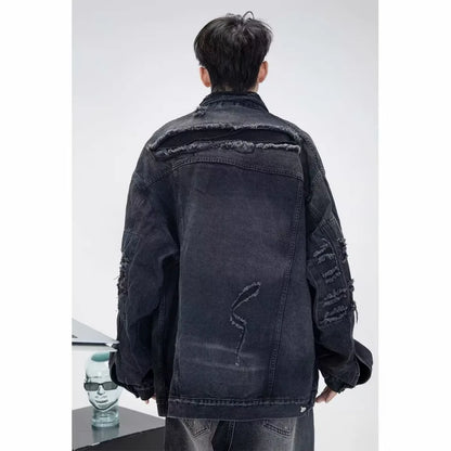 high street washed denim jacket mens trends new spring streetwear single breasted casual hip hop coats loose cowboy outwear unique jeans style 4006