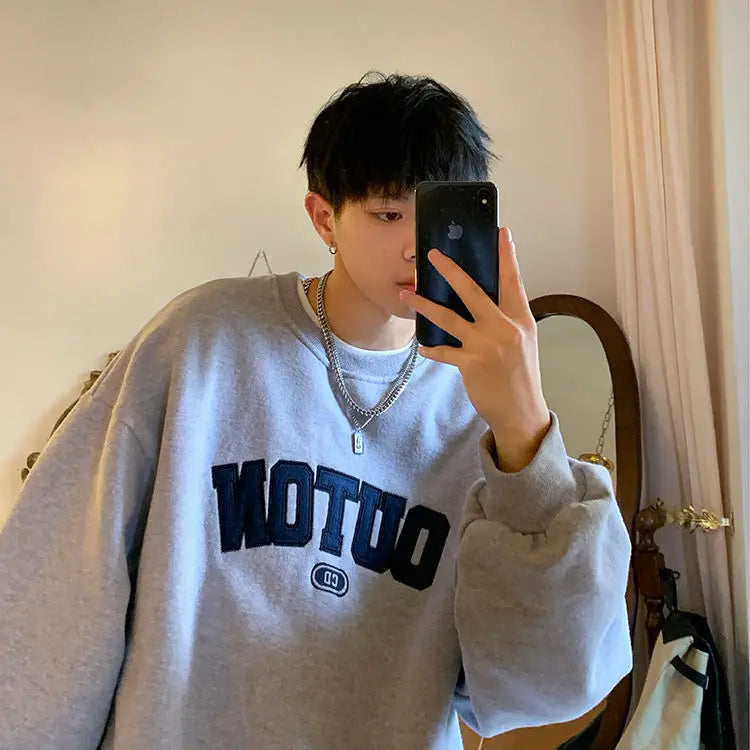 Trendy and Personalized Korean Round Neck Sweatshirt Men Spring Autumn New Y2K Thickened Trendy Brand Long-sleeved Top Jacket Street King Limited