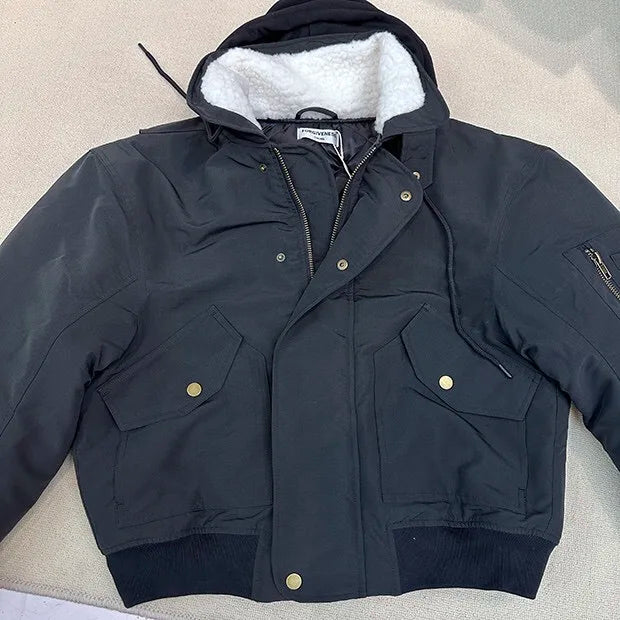 2024AW new cotton dress solid color hooded multi-pocket jacket Street King Limited